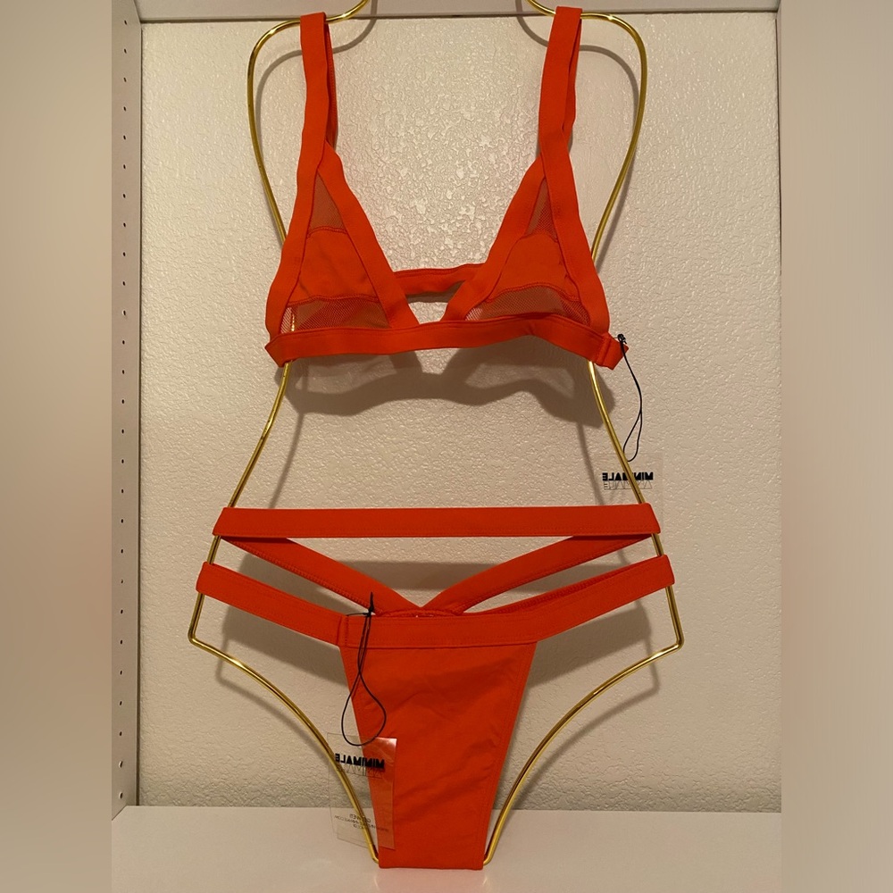Orange bikini with mesh stripes